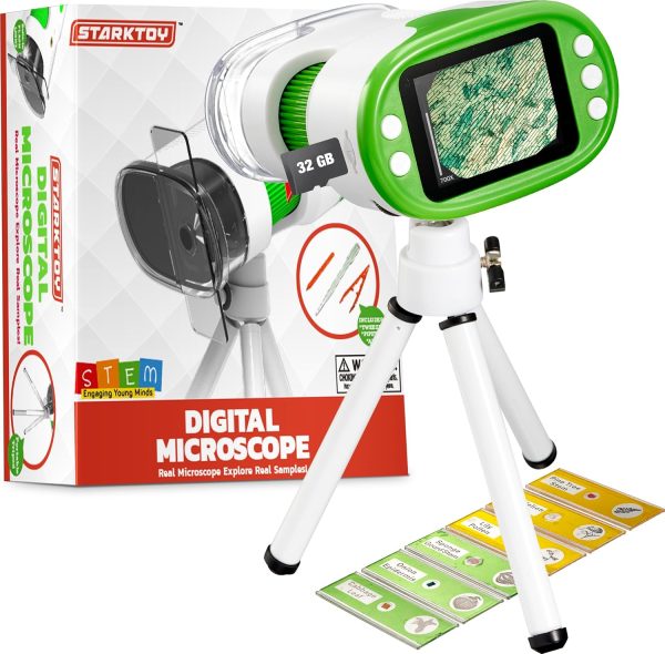 Rechargeable Digital Microscope for Kids, Portable Microscopes with Slides, Learning and Educational Toys,
